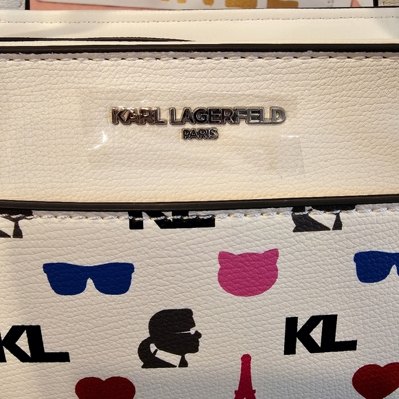 Karl Lagerfeld White and Multicolor Medium  Tote Bag. - Picture 6 of 11